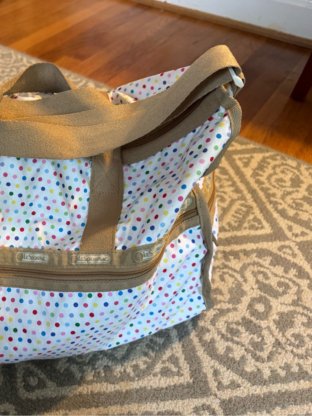LeSportsac Polka Dot Large Tote Duffel in White with Multicolor Dots